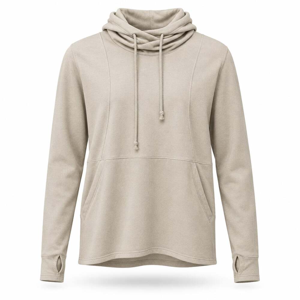 Mono B STPL Beige Active Essential Boxy Funnel Neck Cream Hoodie Women's S